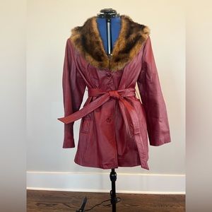 Vintage Terry Lewis red genuine leather coat.